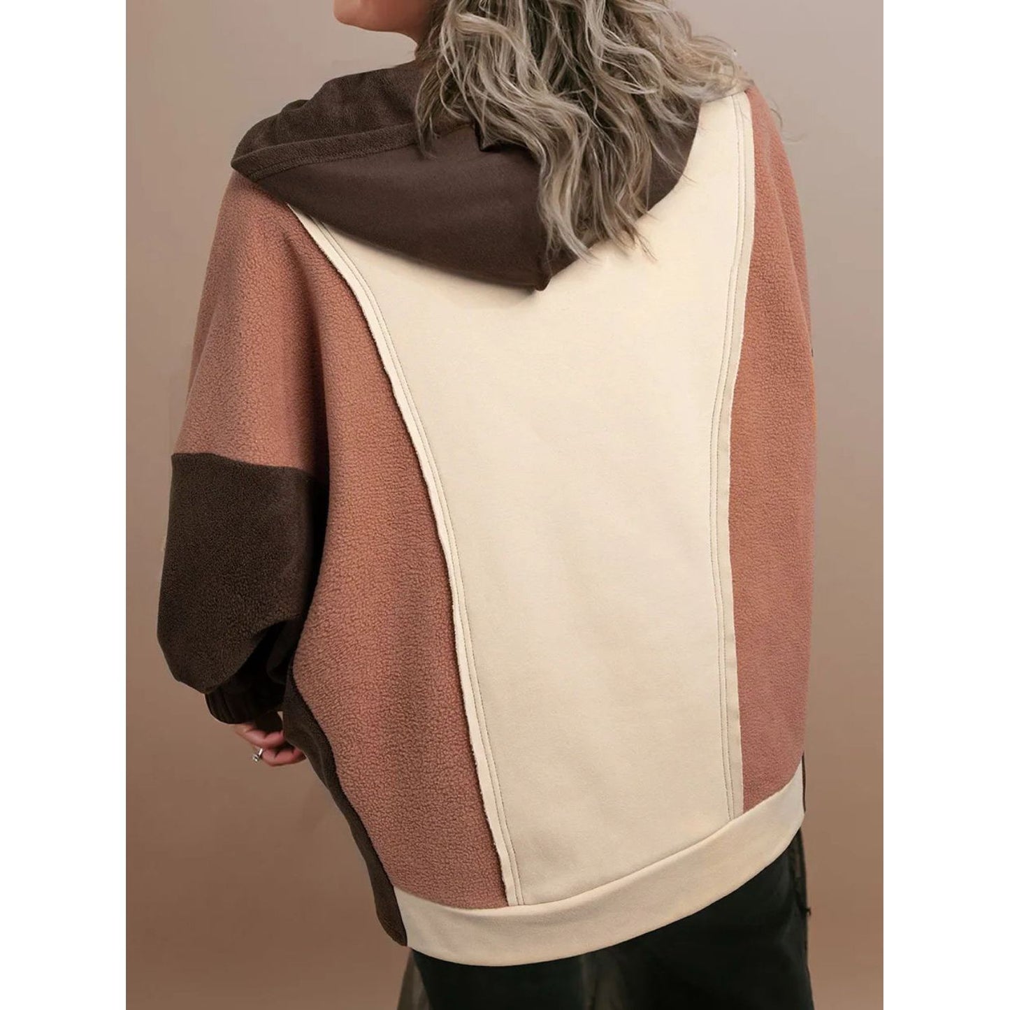 Plus Size Color Block Long Sleeve Hoodie