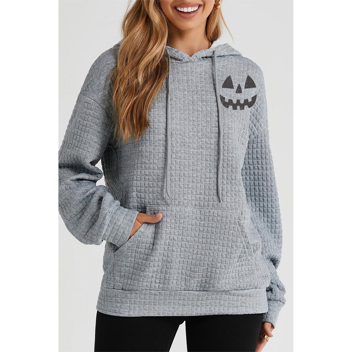 Pumpkin Face Graphic Drawstring Hoodie with Pocket