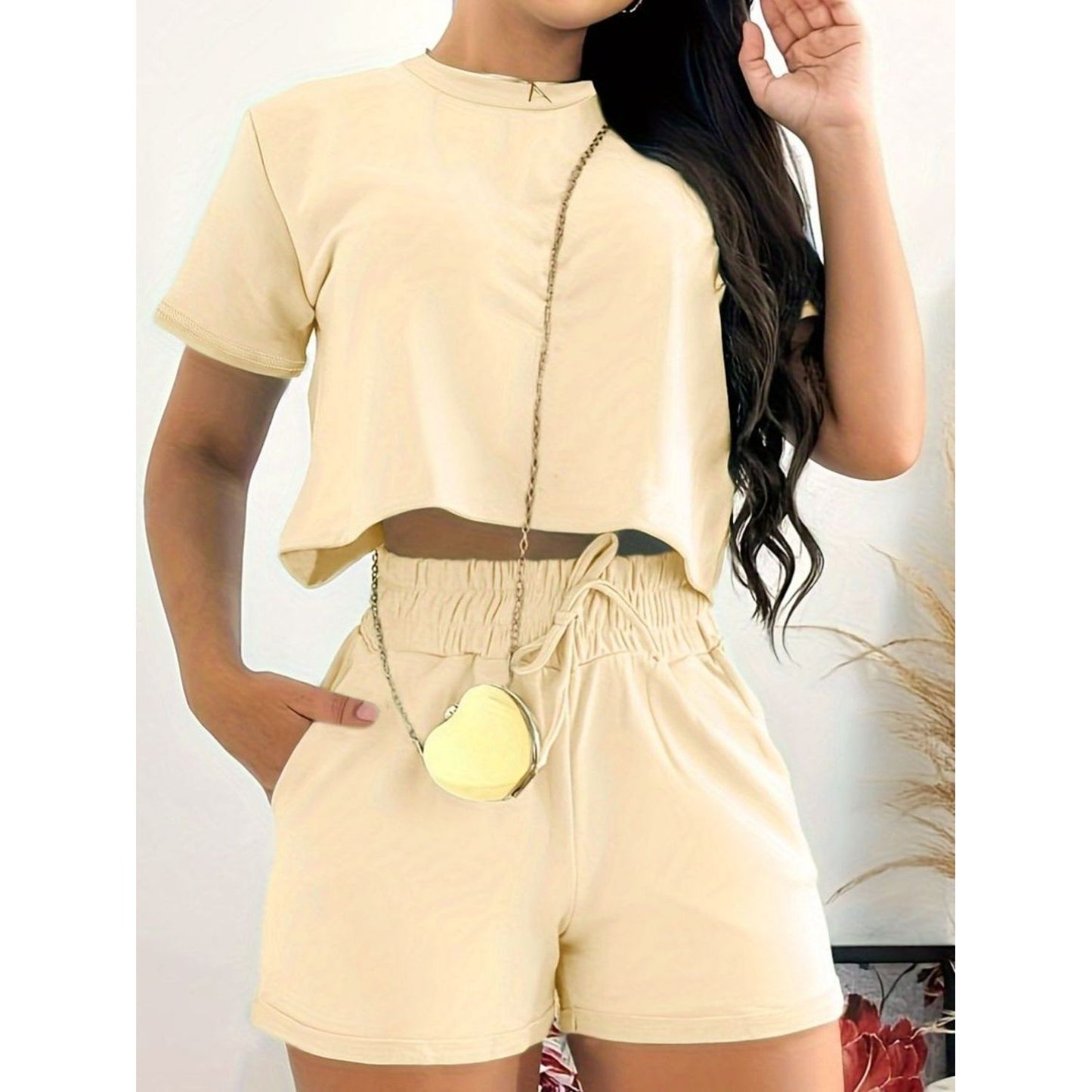 Full Size Round Neck Short Sleeve Top and Shorts Set