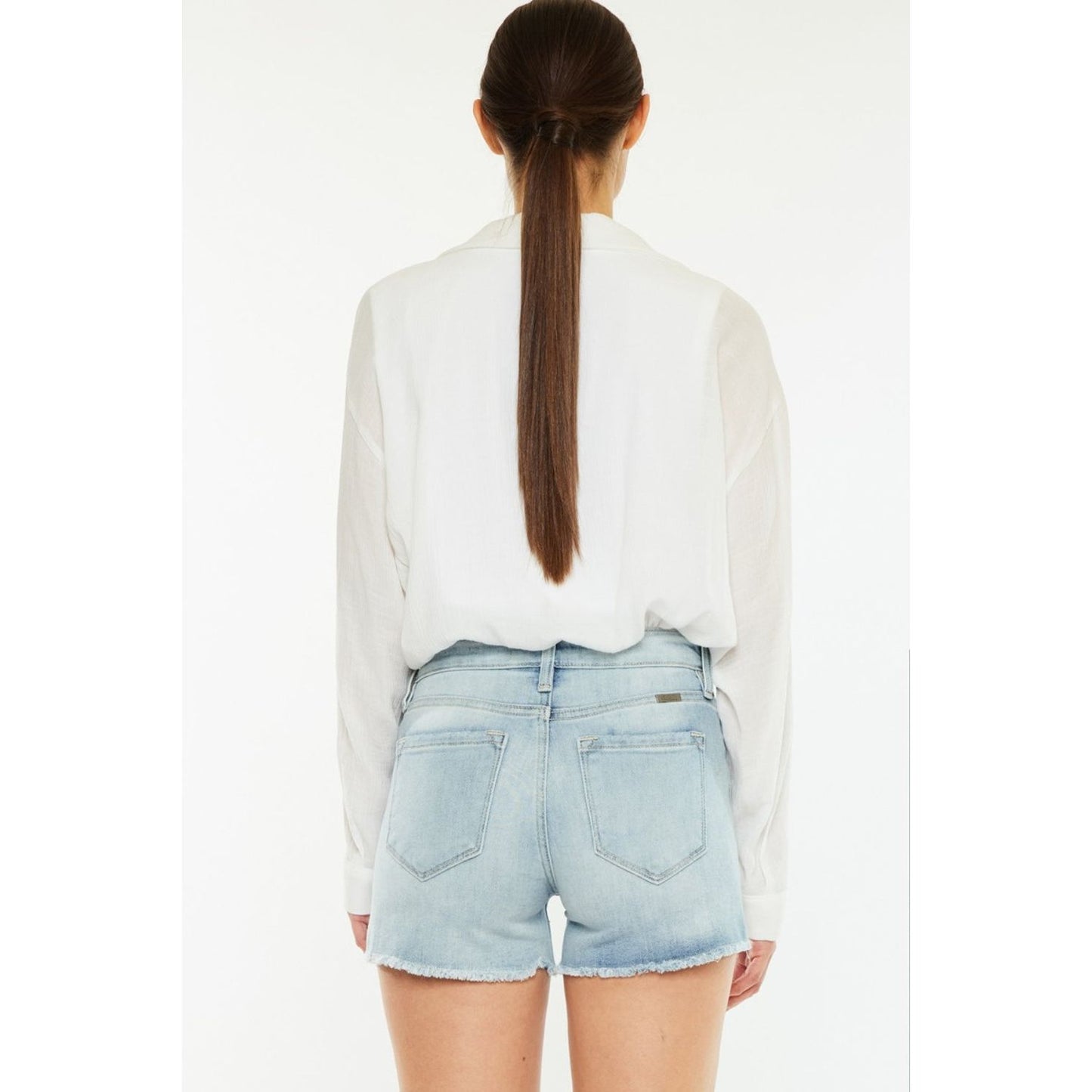 Kancan High Rise Side Slit Denim Shorts