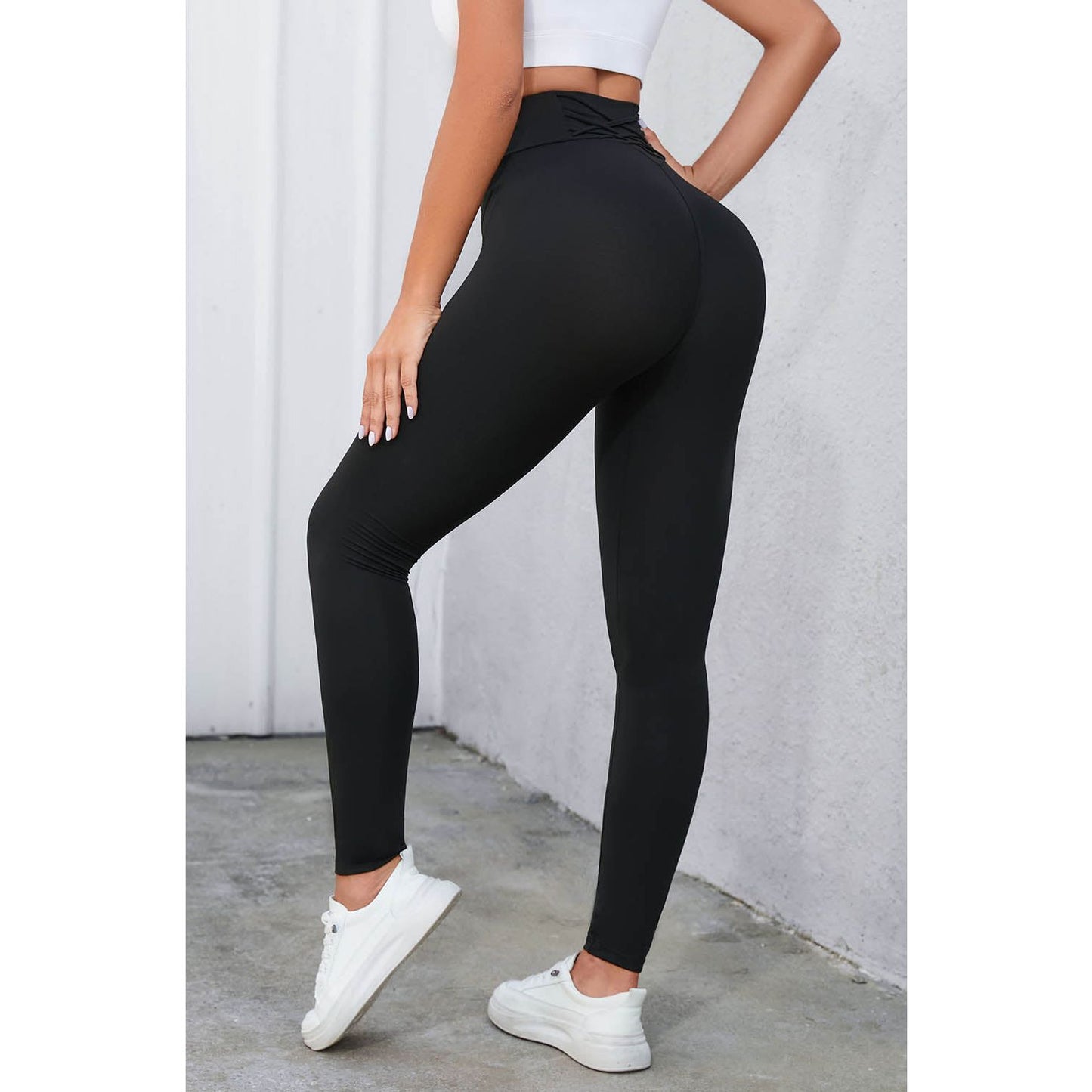 Crisscross Detail Wide Waistband Leggings