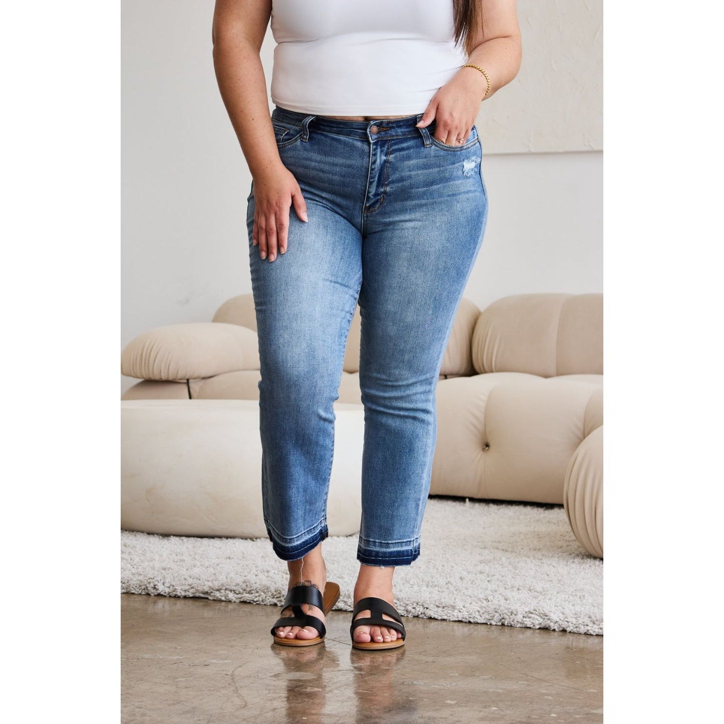 Judy Blue Full Size Release Hem Cropped Bootcut Jeans