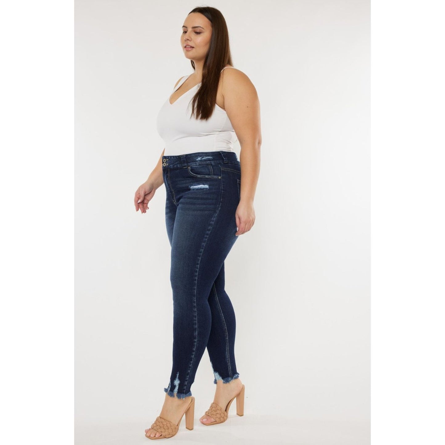 Kancan Full Size Cat's Whiskers Raw Hem High Waist Jeans