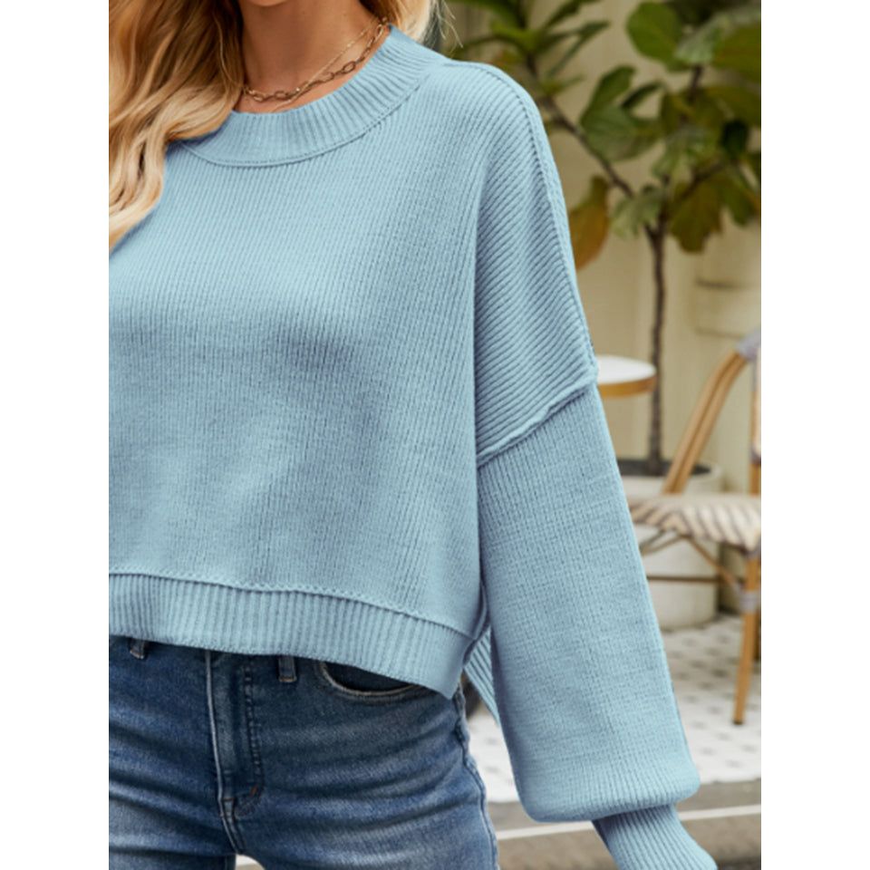 Round Neck Lantern Sleeve Sweater