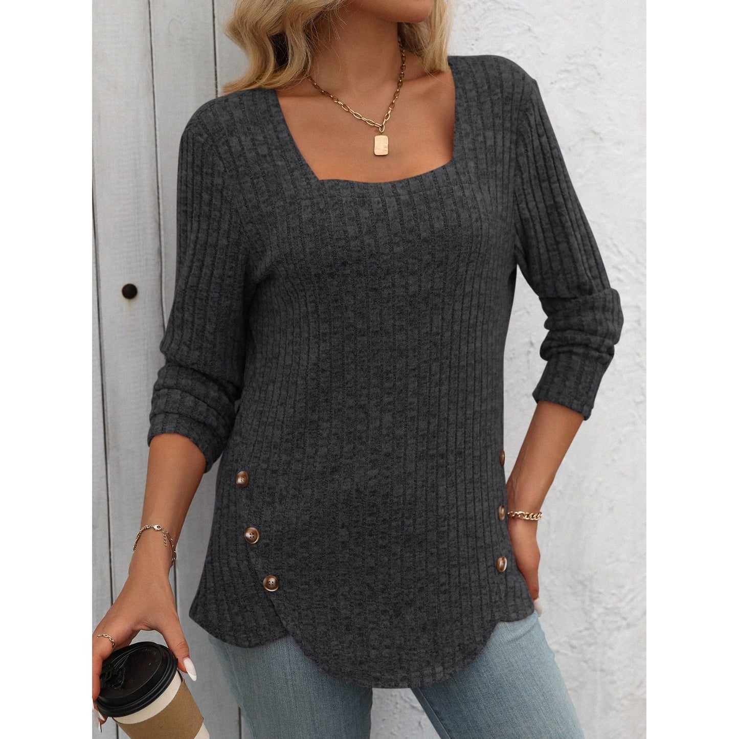 Mandy Square Neck Long Sleeve T-Shirt