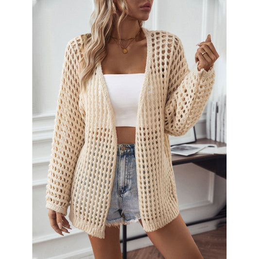 Openwork Open Front Long Sleeve Cardigan