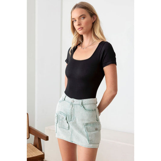 Le Lis High Waist Cargo Denim Mini Skirts