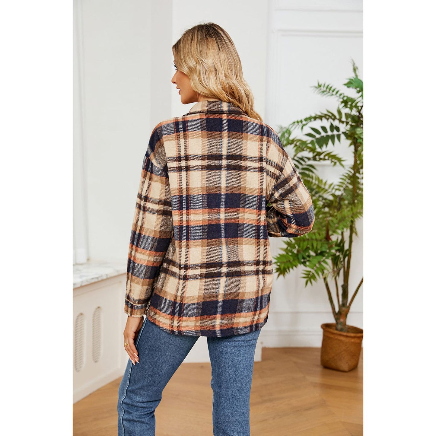 Button Down Collared Plaid Shacket