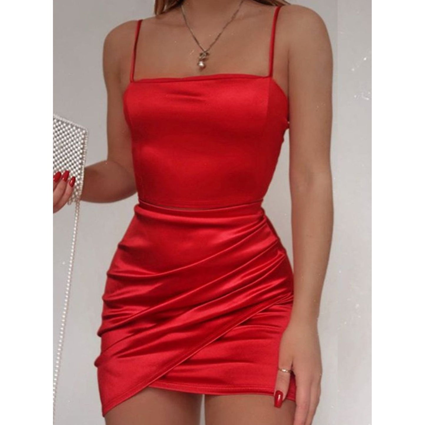 Ruched Spaghetti strap Wrap Dress