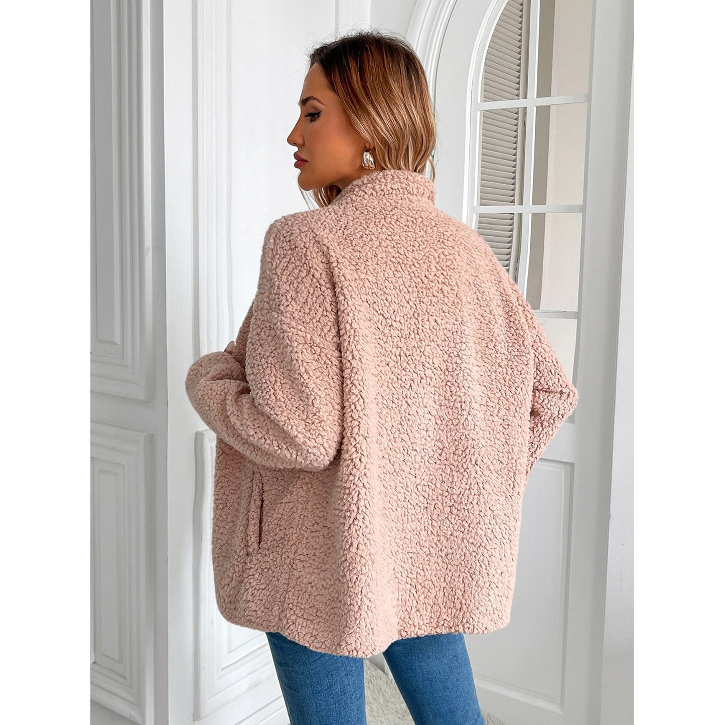 Ivy Lane Zip Up Long Sleeve Fuzzy Jacket