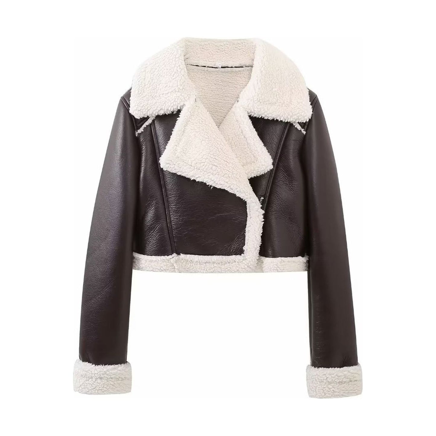 Collared Neck Long Sleeve Plush Cropped Jacket