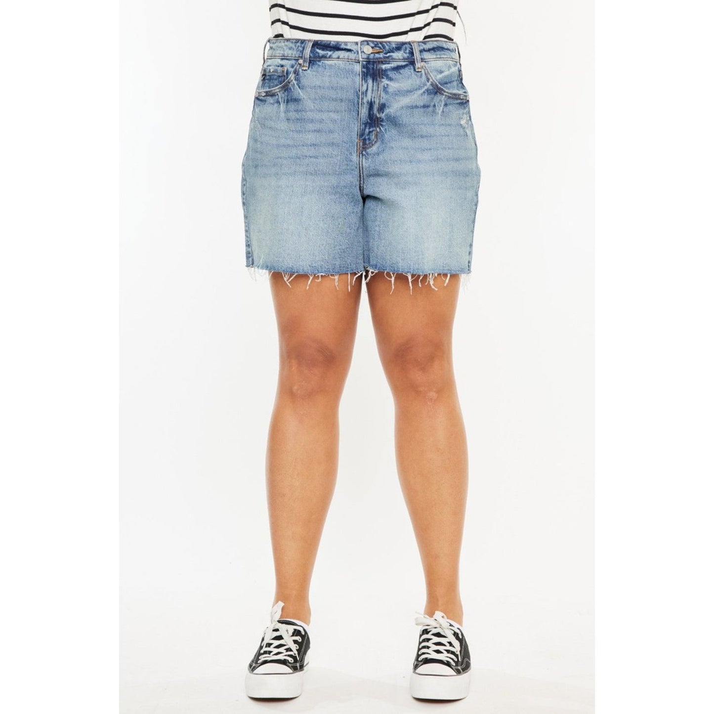 Kancan Full Size Raw Hem High Waist Denim Shorts