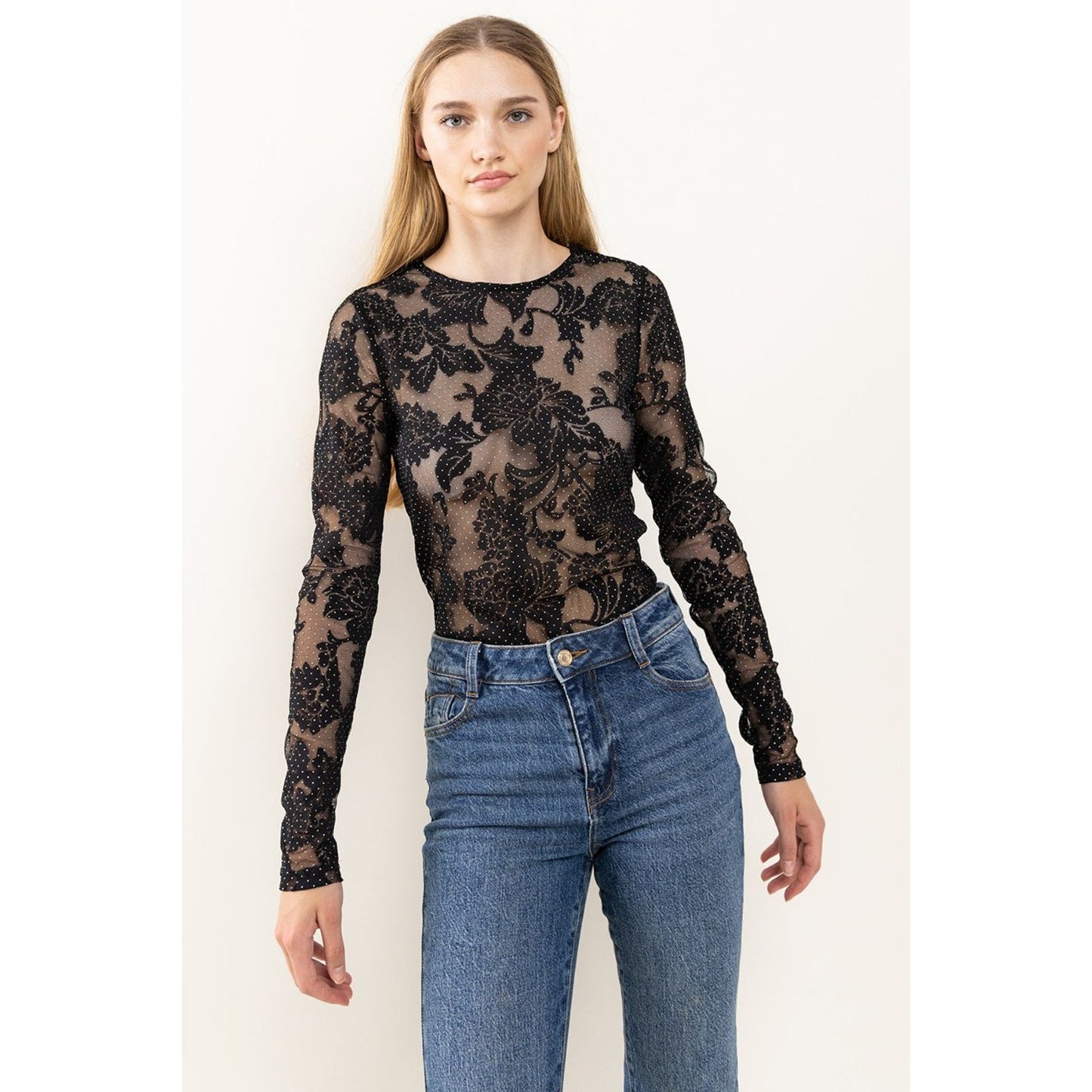 Ces Femme Floral Lace Mesh Bodysuit