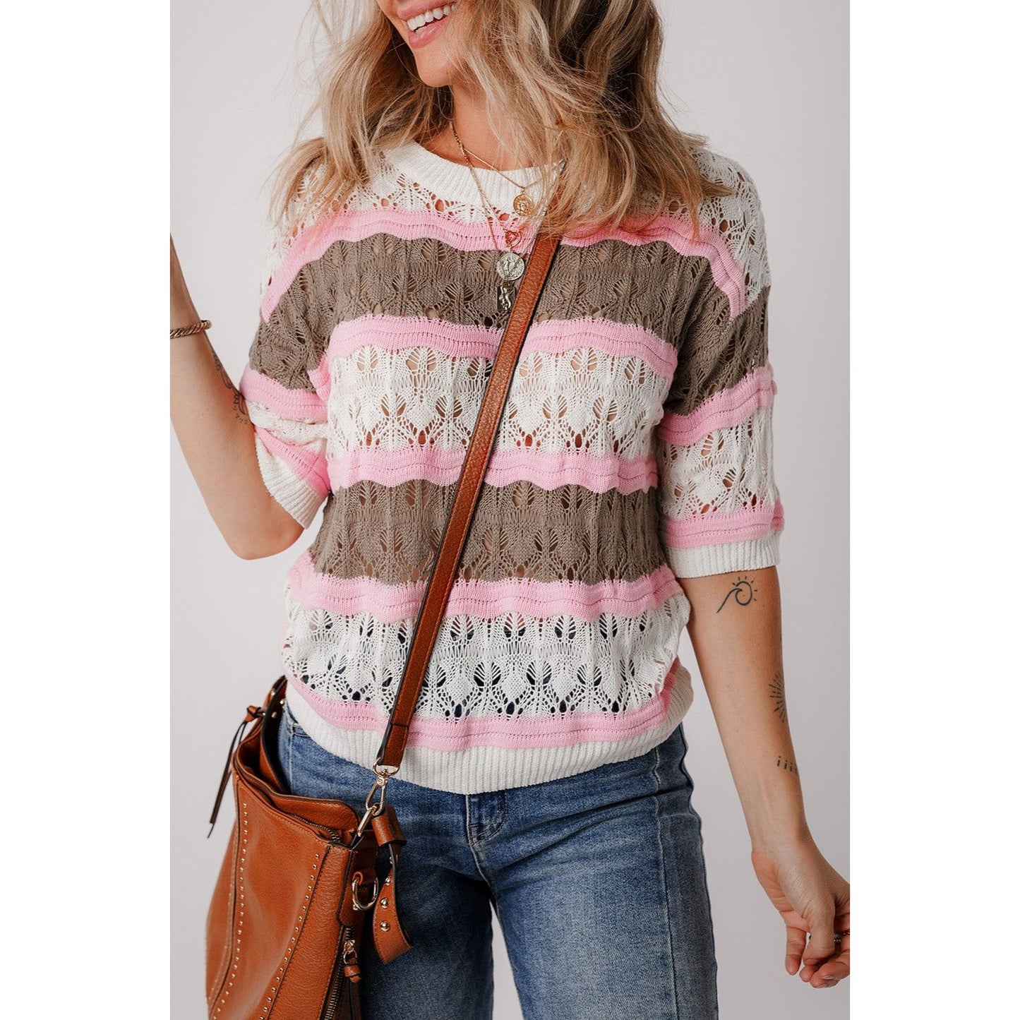 Color Block Round Neck Knit Top