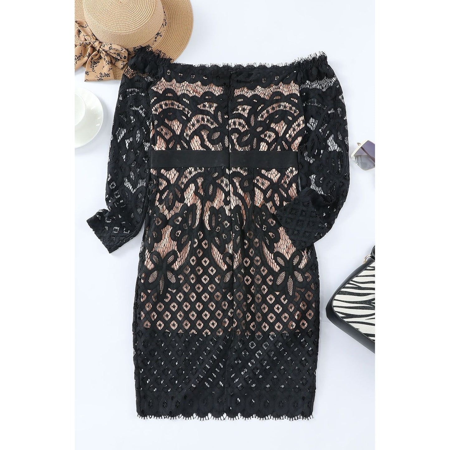 Off-Shoulder Long Sleeve Lace Dress