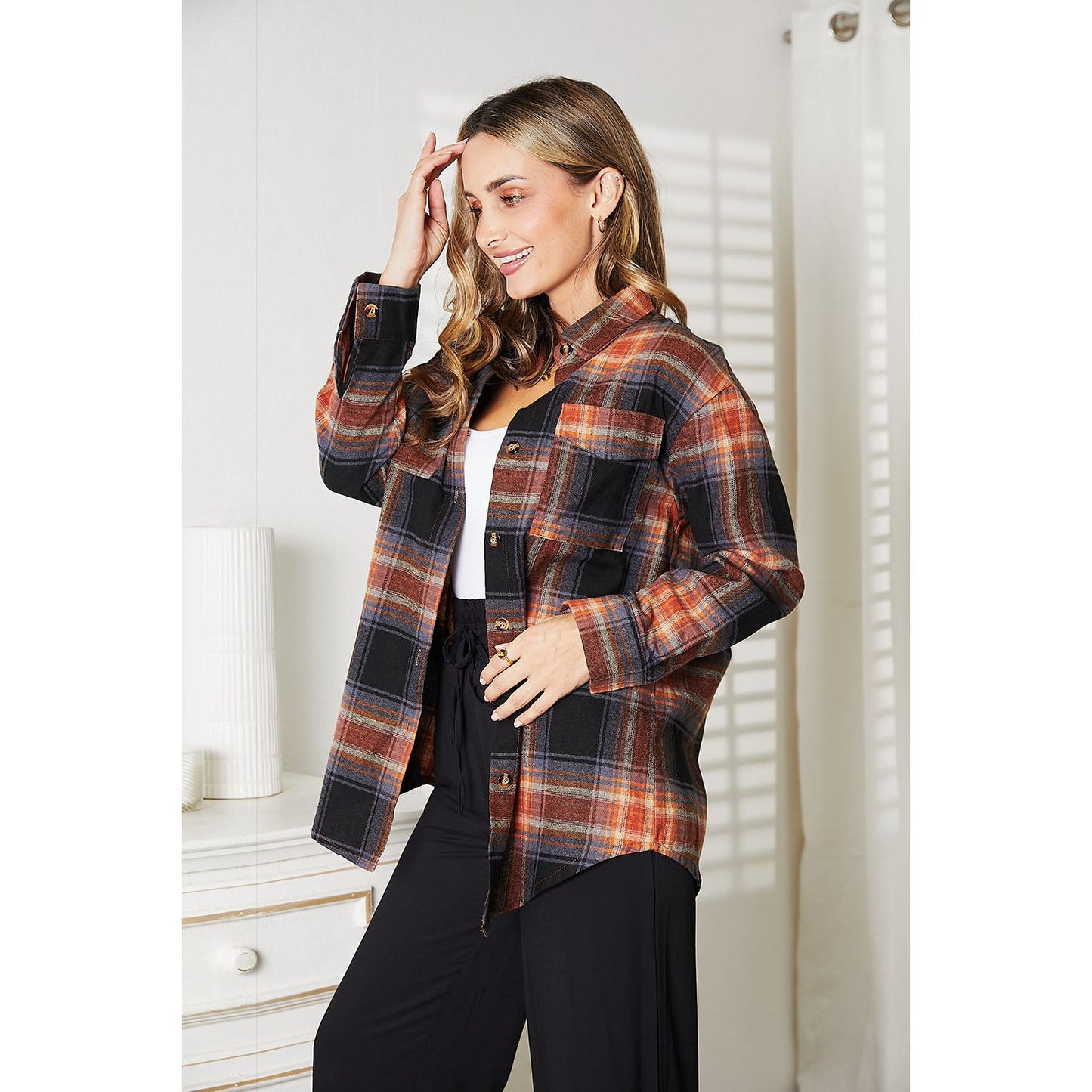 Plaid Dropped Shoulder Shirt