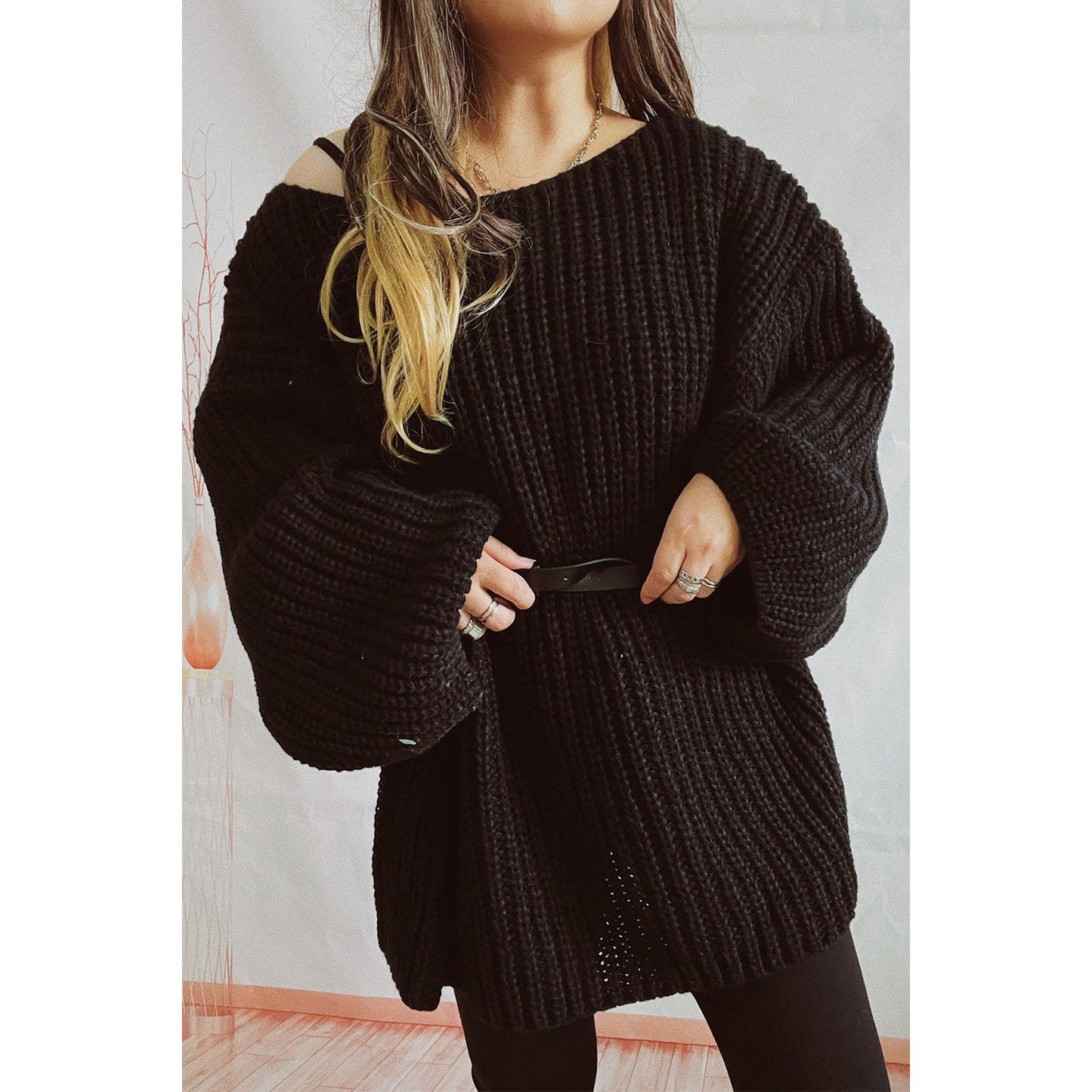 Boat Neck Dropped Shoulder Mini Sweater Dress