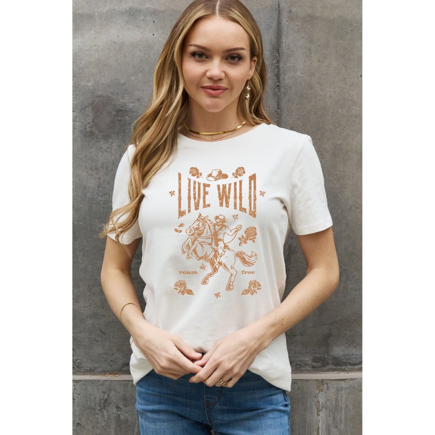 Simply Love Simply Love Full Size LIVE WILD ROAM FREE Graphic Cotton Tee