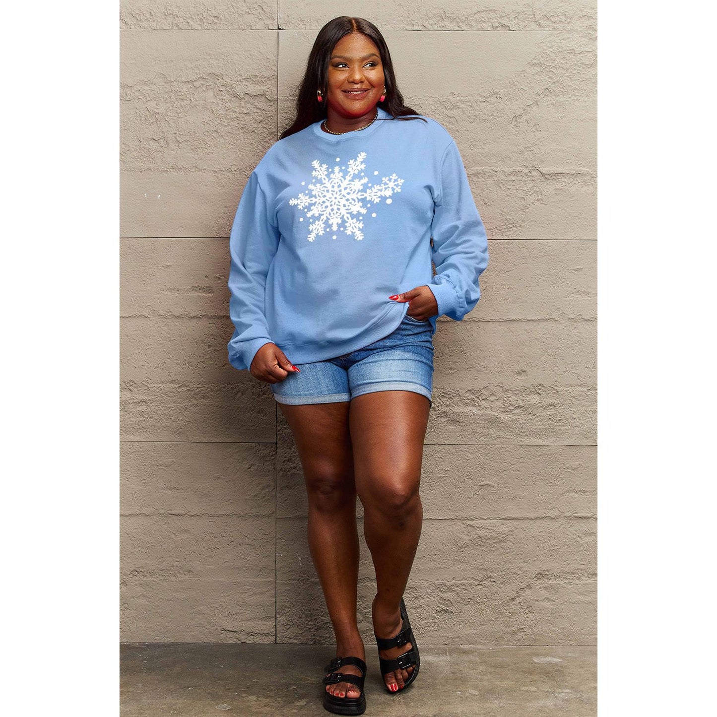 Simply Love Full Size Snowflake Graphic Sweatshirt