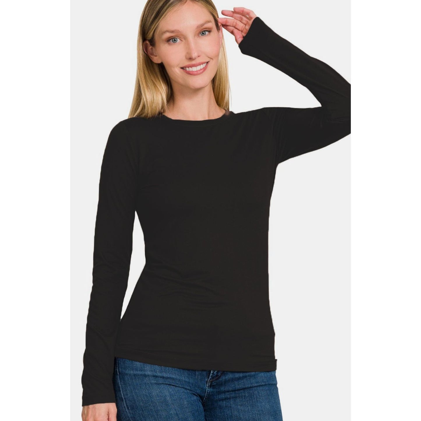 Zenana Ful Size Brushed Microfiber Long Sleeve Round Neck T-Shirt