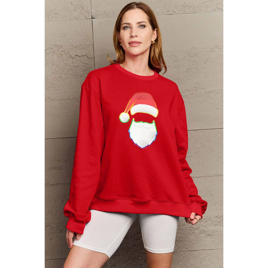 Simply Love Full Size Rainbow Santa Graphic Round Neck Sweatshirt