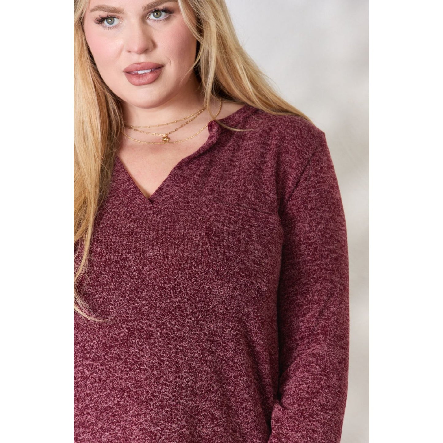 Heimish Full Size Notched Long Sleeve Top