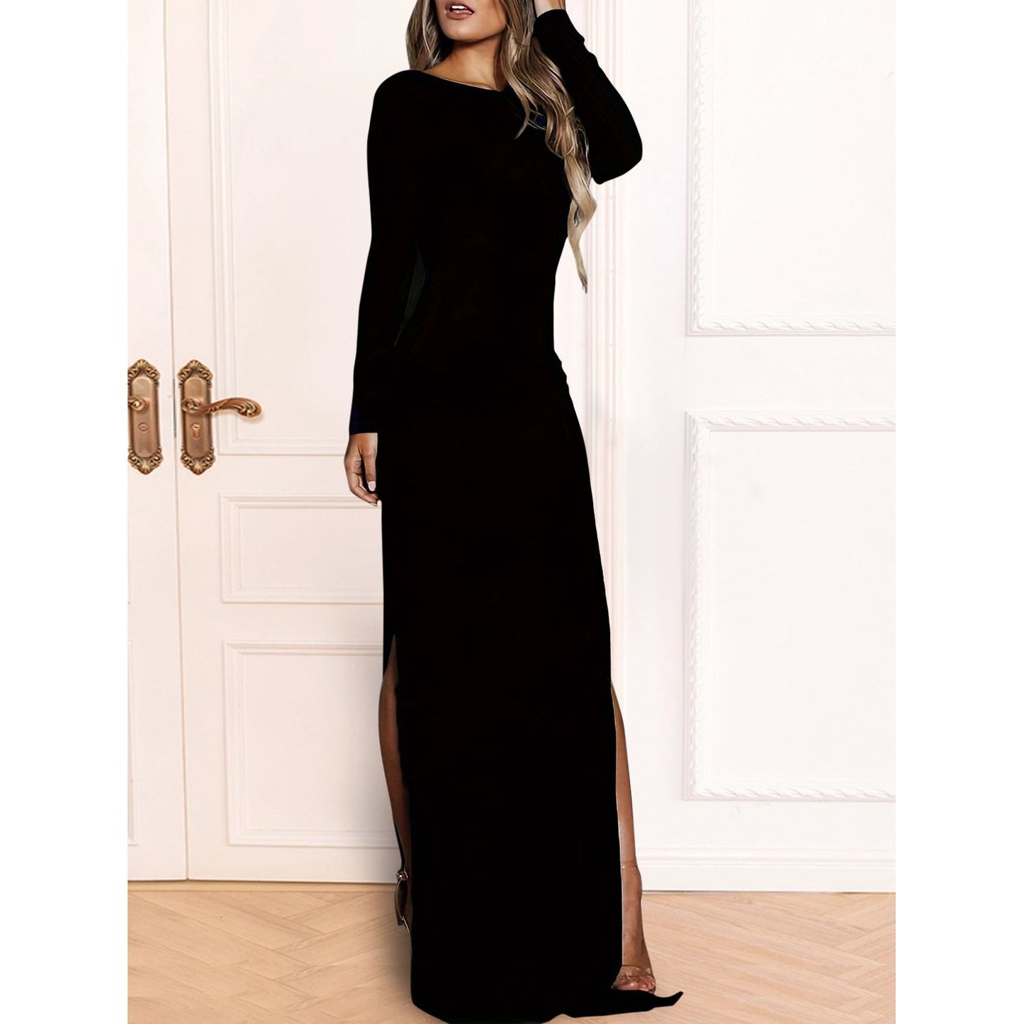 Split Backless Long Sleeve Dress