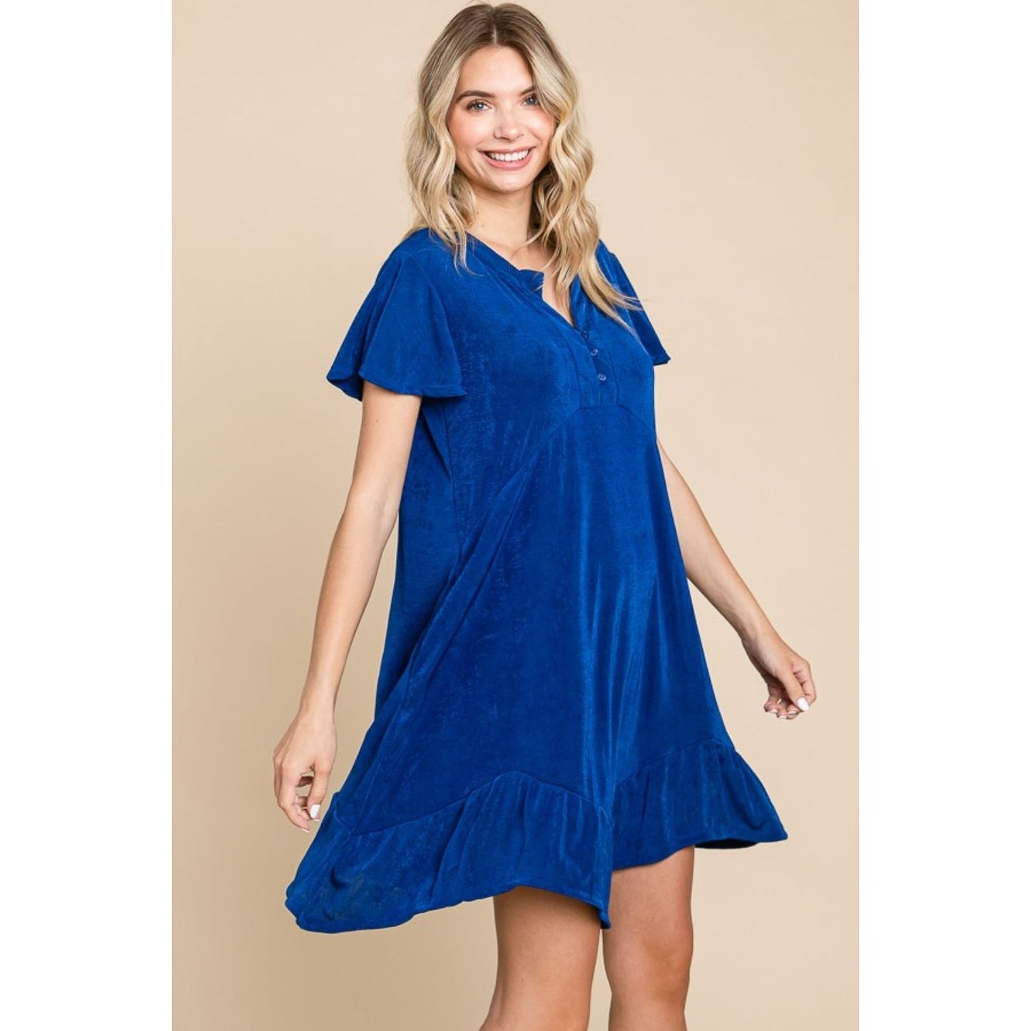 Culture Code Full Size Short Sleeve Ruffled Asymmetric Hem Dress