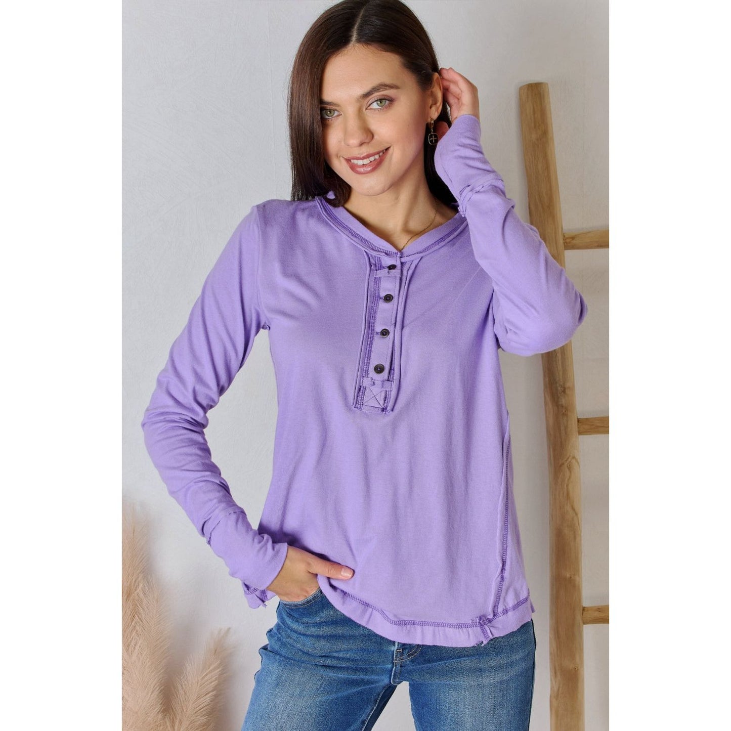 Zenana Exposed Seam Thumbhole Long Sleeve Top