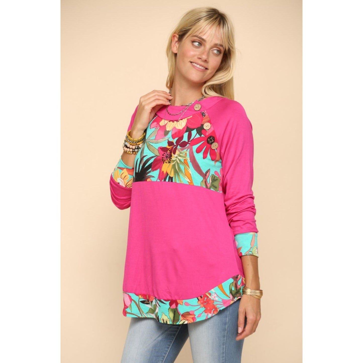 Celeste Full Size Tropical Print Long Sleeve T-Shirt