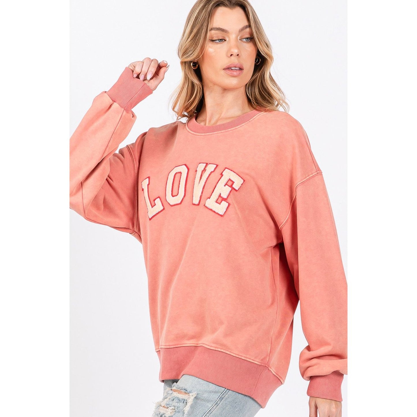 SAGE + FIG LOVE Path Applique Drop Shoulder Sweatshirt