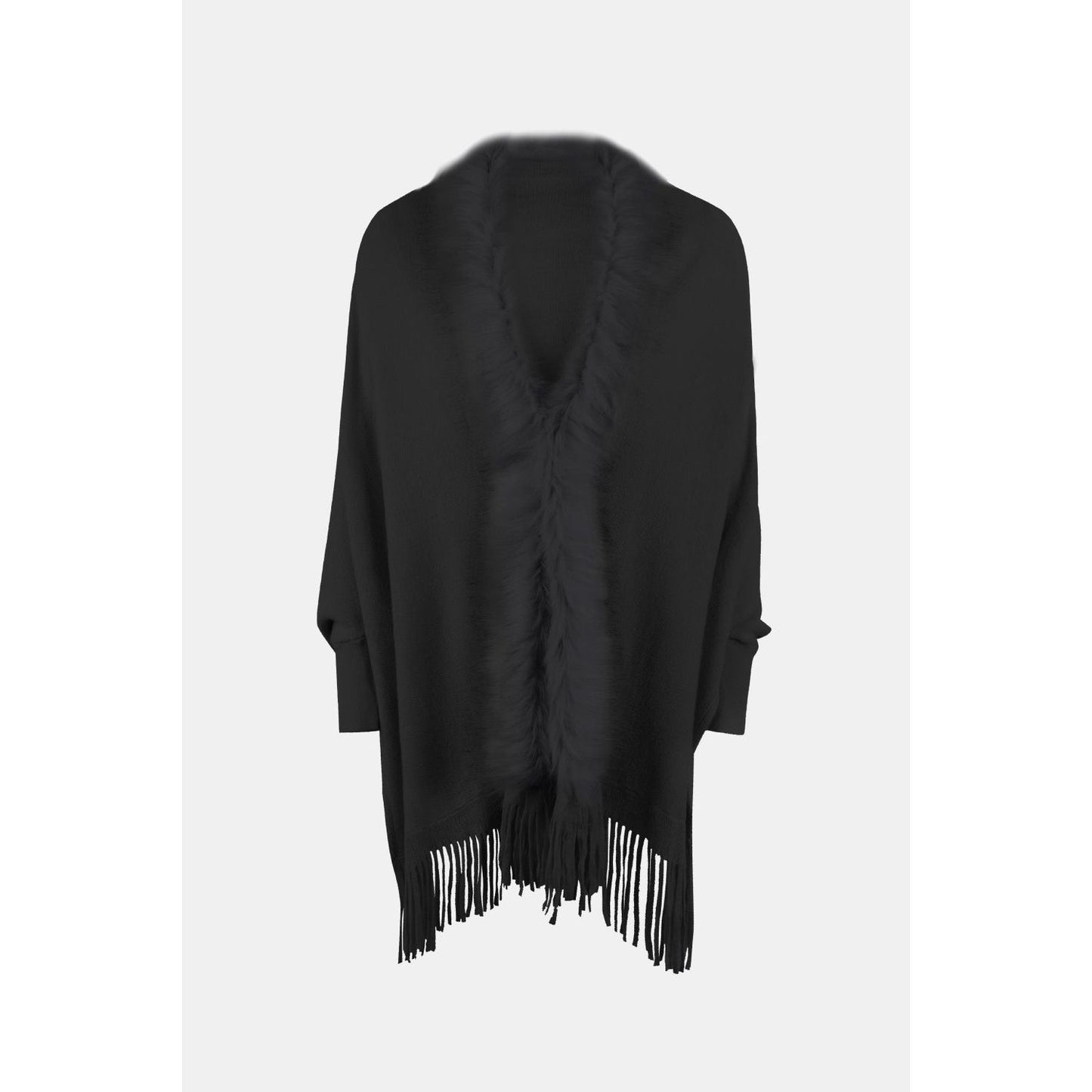 Fringe Open Front Long Sleeve Poncho