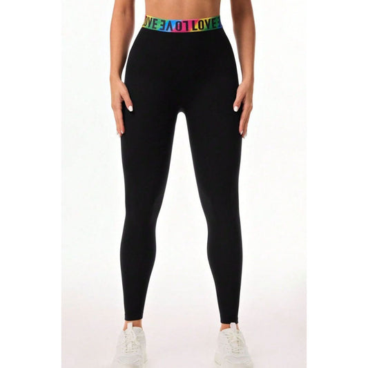 Letter Printed High Waist Active Leggings