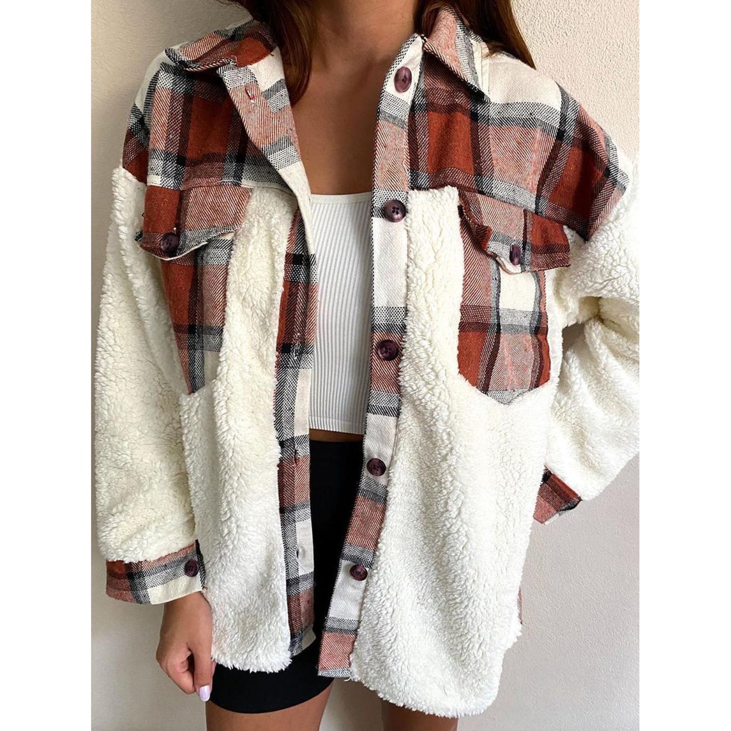 Fuzzy Button Up Long Sleeve Jacket