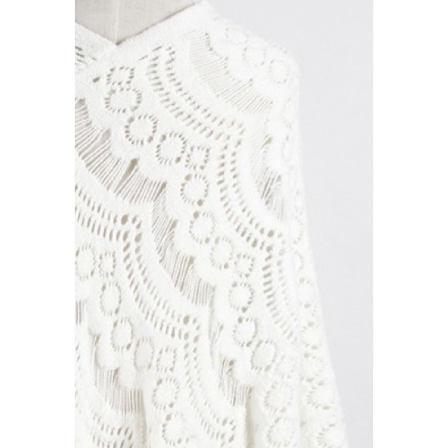 Fringe Openwork Surplice Cape Sleeve Poncho