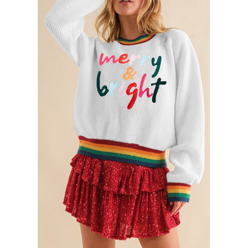 MERRY & BRIGHT Ribbed Round Neck Sweater