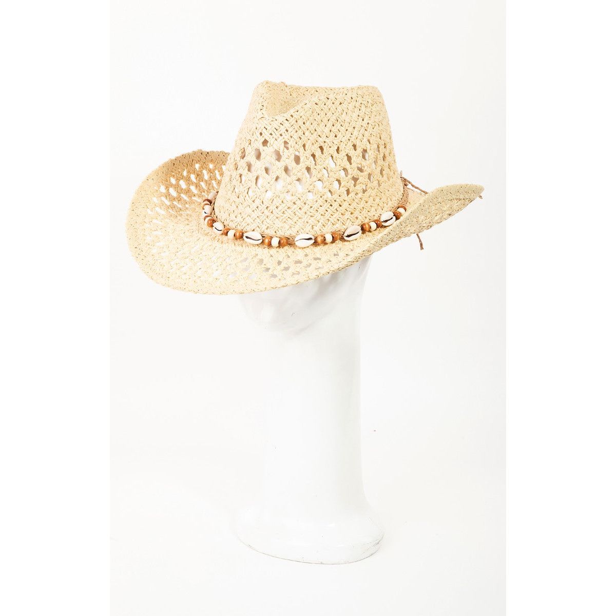 Fame Cowrie Shell Beaded String Straw Hat