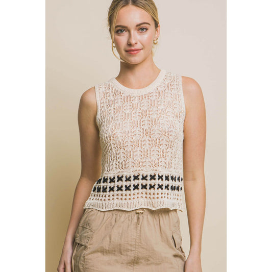 Love Tree Contrast line Openwork Knit Tank