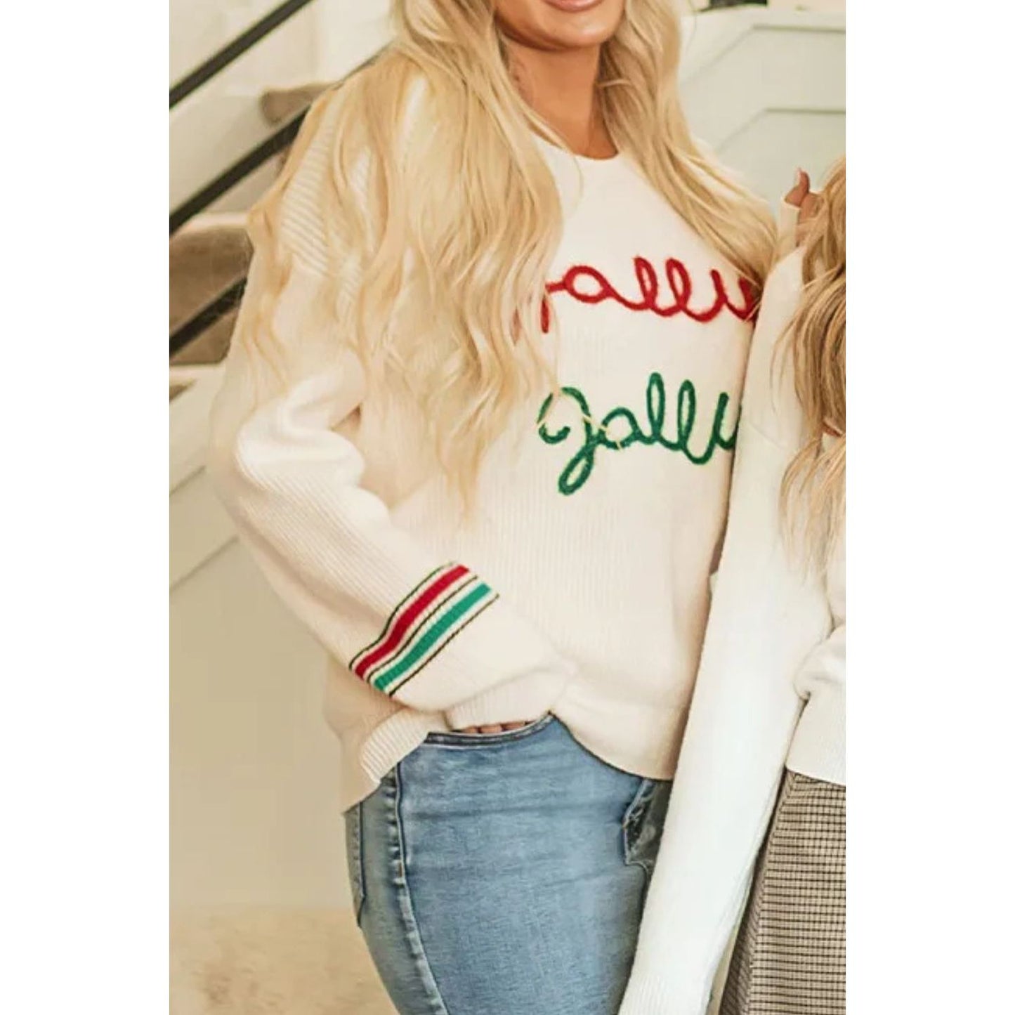 Letter Round Neck Long Sleeve Sweater