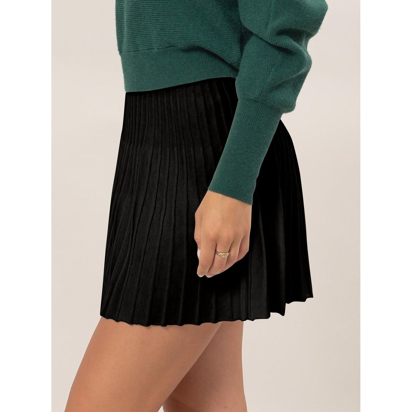 HYFVE High Waist Knit Pleated Flare Mini Skirt