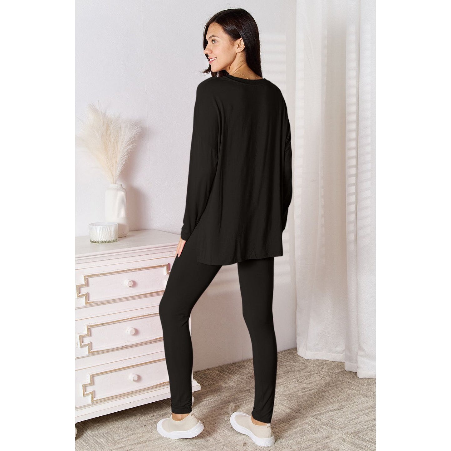 Basic Bae Full Size V-Neck Soft Rayon Long Sleeve Top and Pants Lounge Set