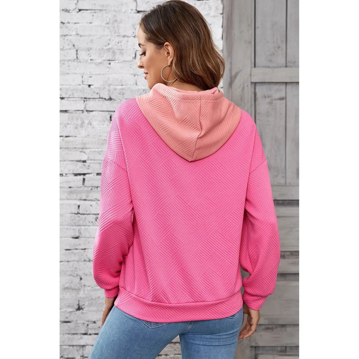 Drawstring Color Block Long Sleeve Hoodie