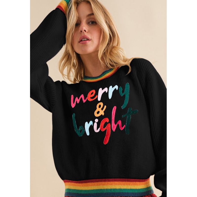 MERRY & BRIGHT Ribbed Round Neck Sweater