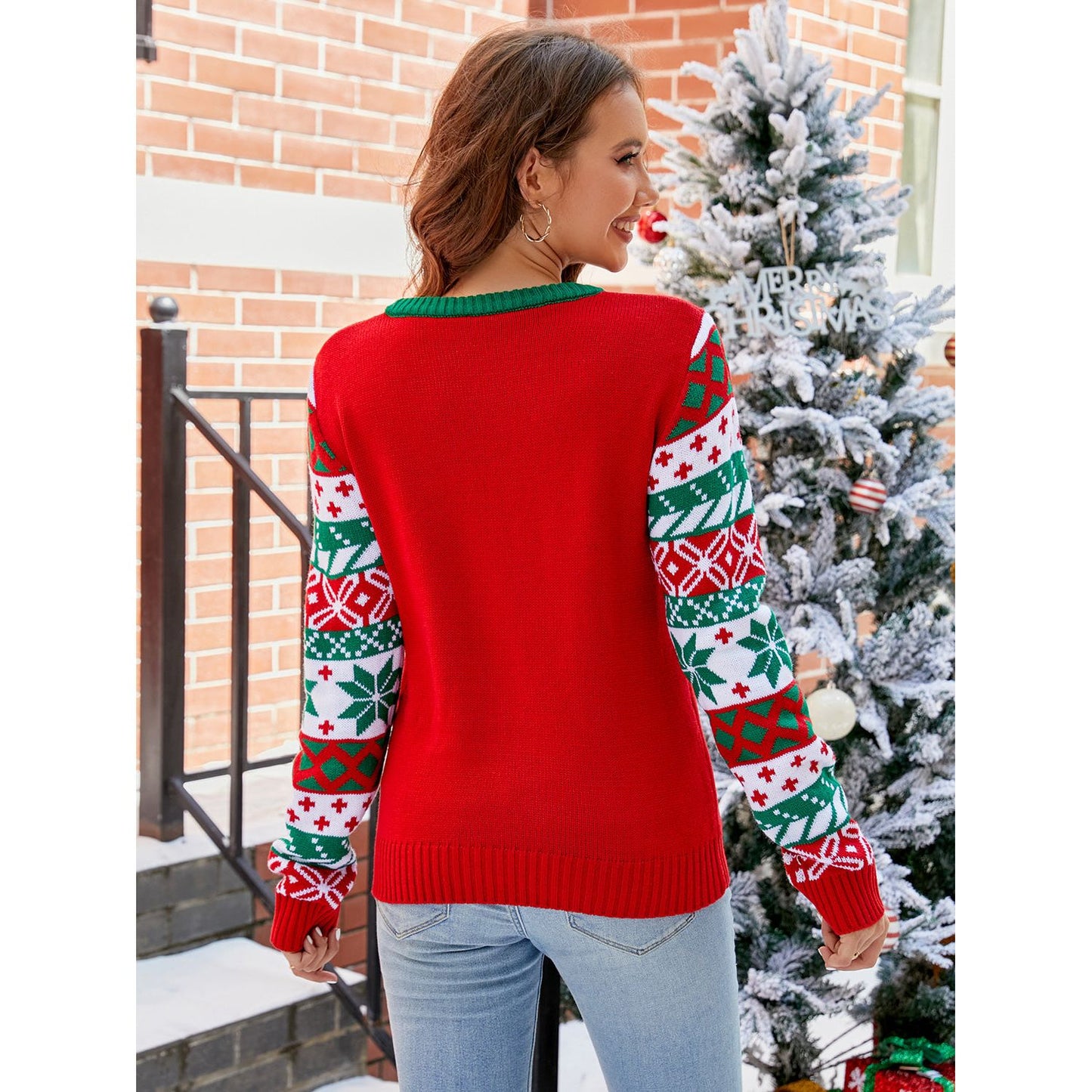 Christmas Tree Graphic Round Neck Sweater