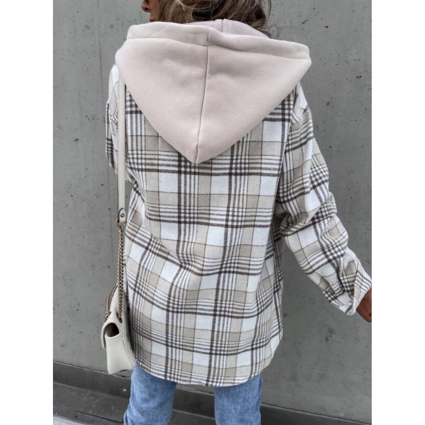 Plaid Dropped Shoulder Hooded Jacket