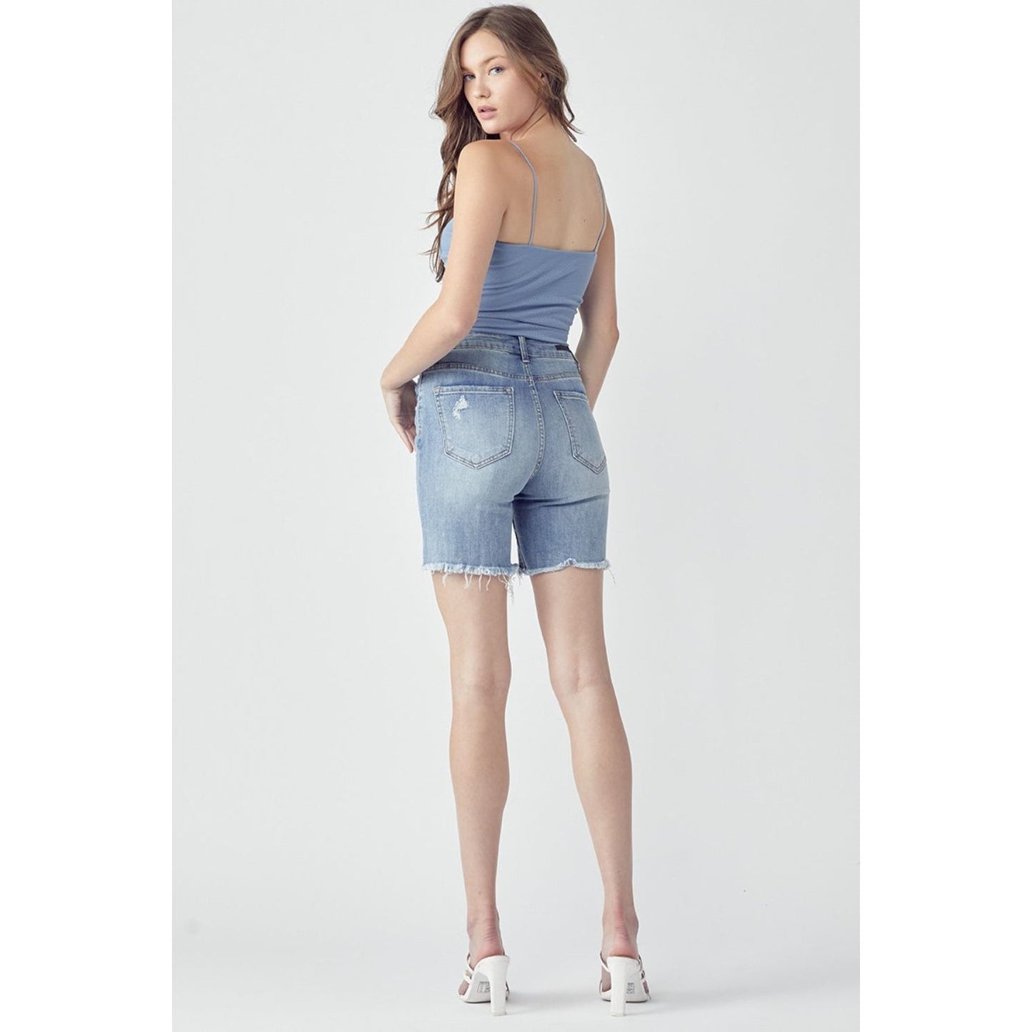 RISEN High Rise Distressed Denim Shorts