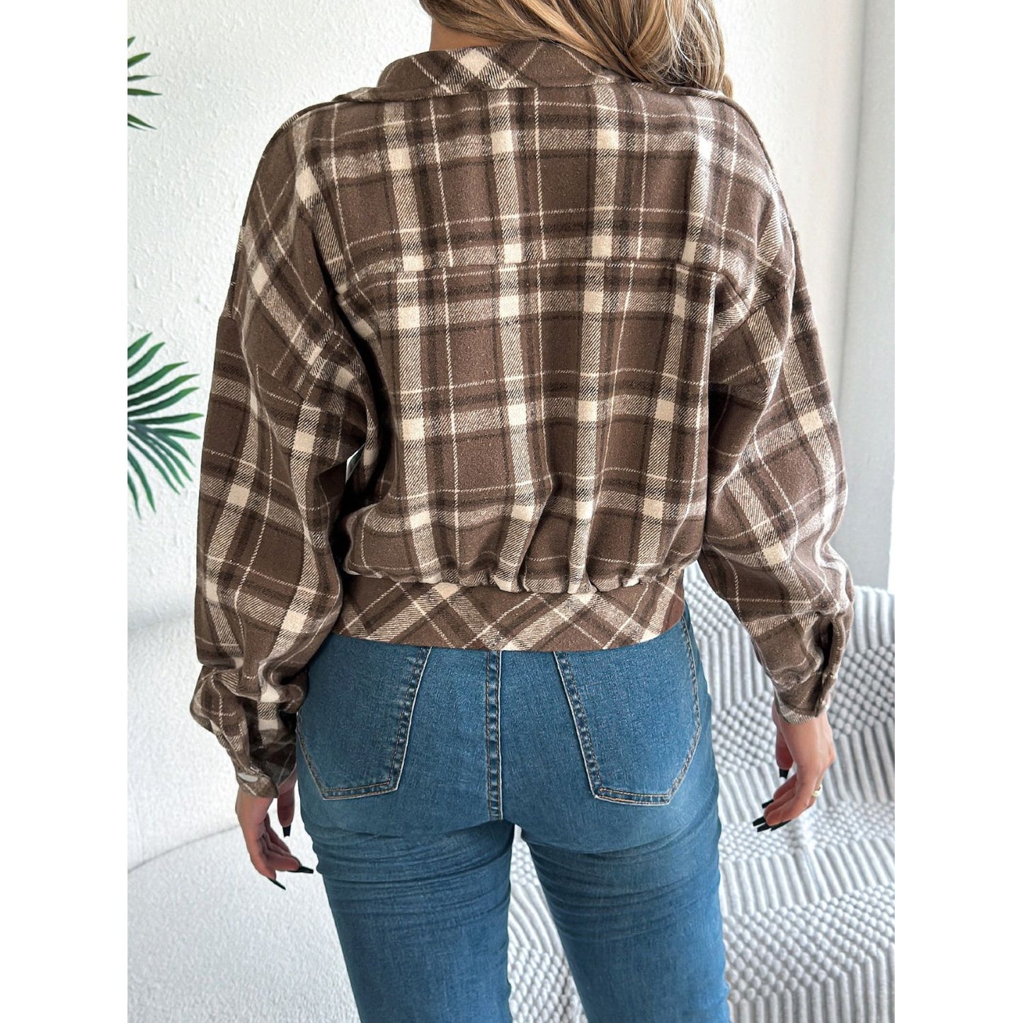 Plaid Button Up Long Sleeve Jacket