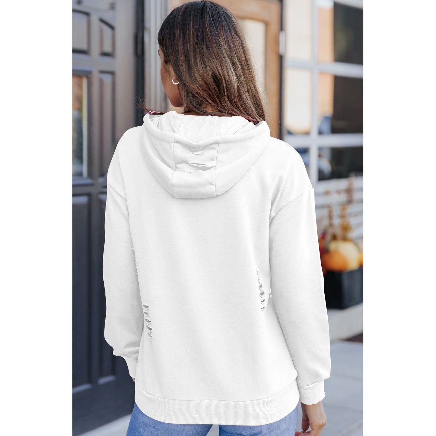 Cutout Dropped Shoulder Hoodie