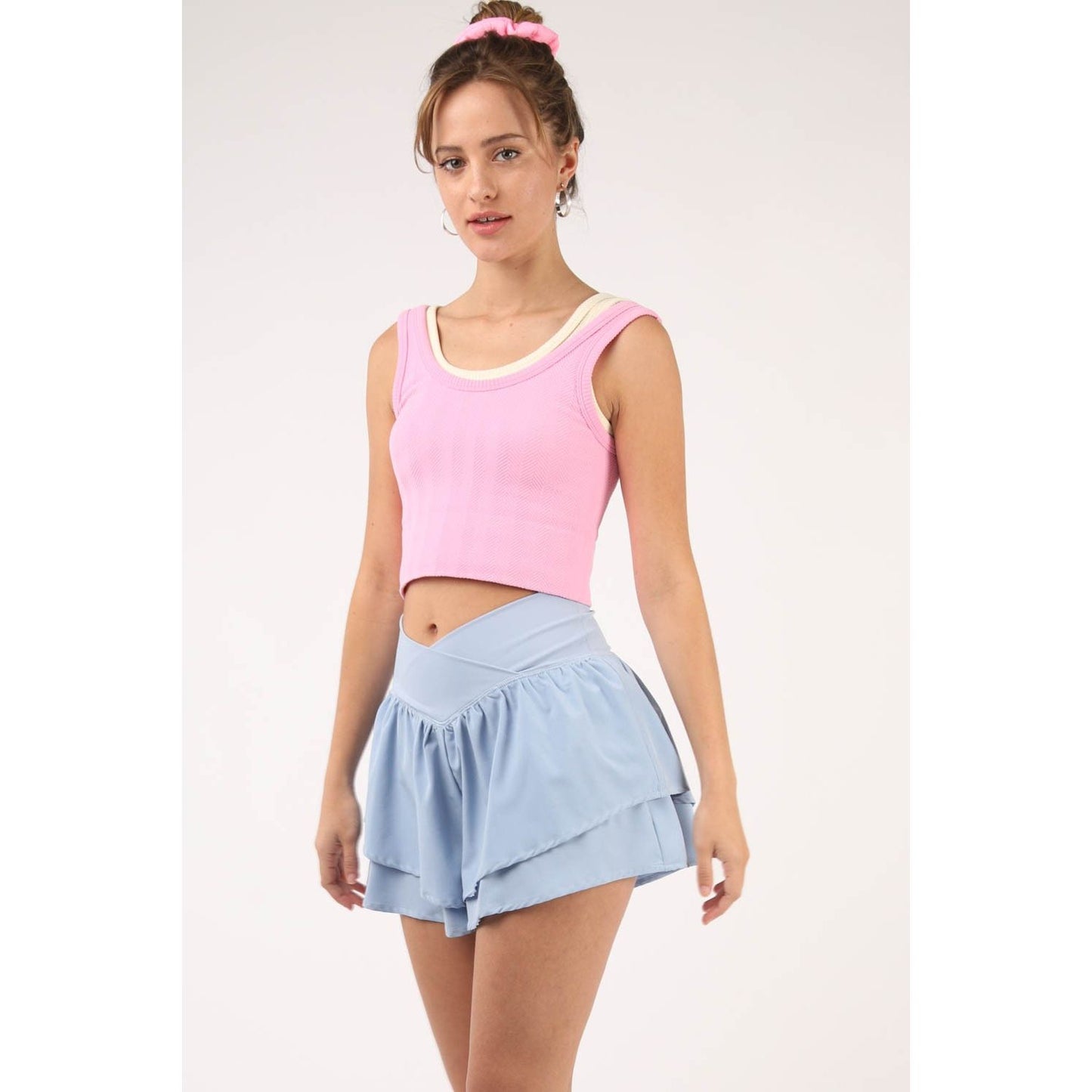 VERY J V-Shaped High Waist Layered Active Shorts