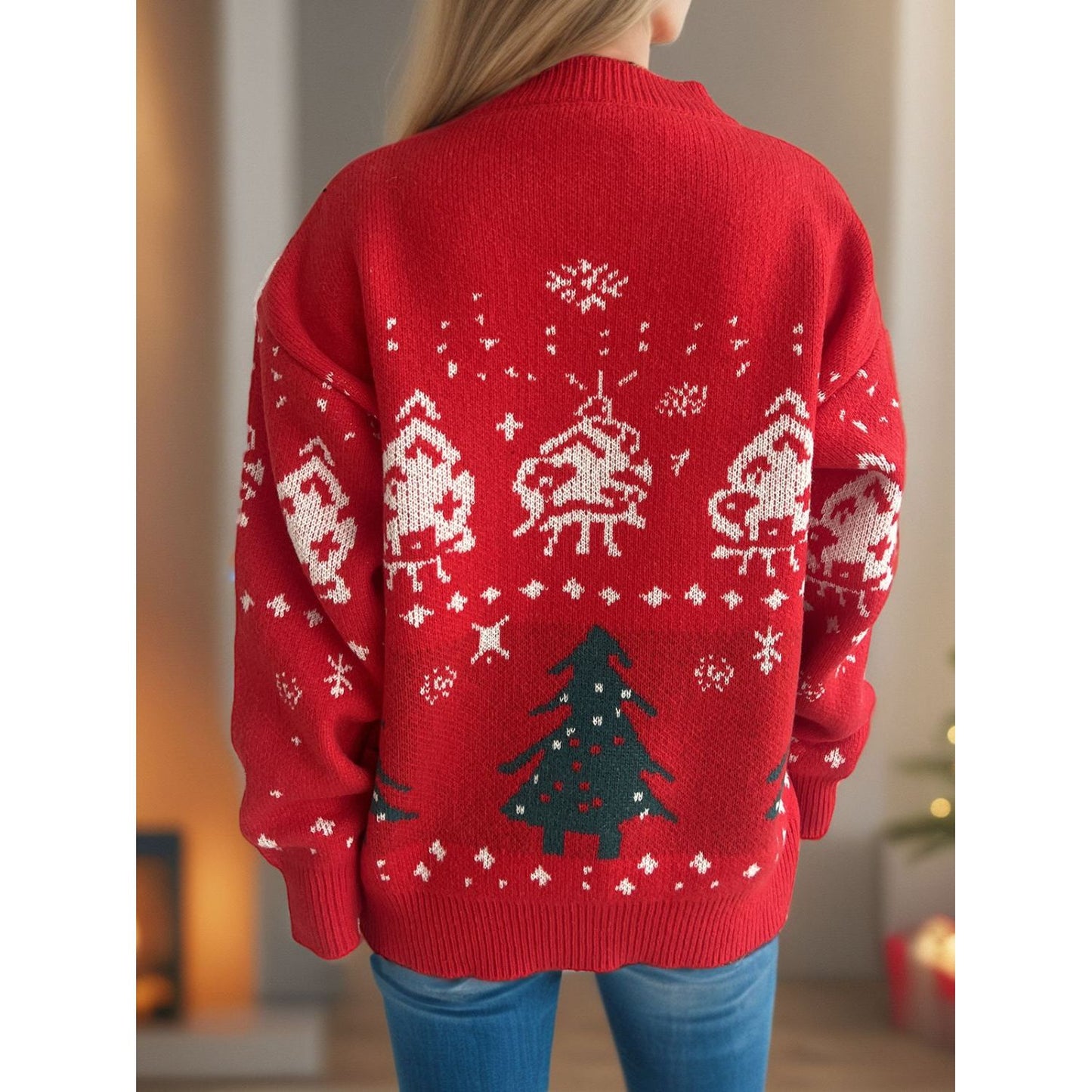 Christmas Element Round Neck Long Sleeve Sweater